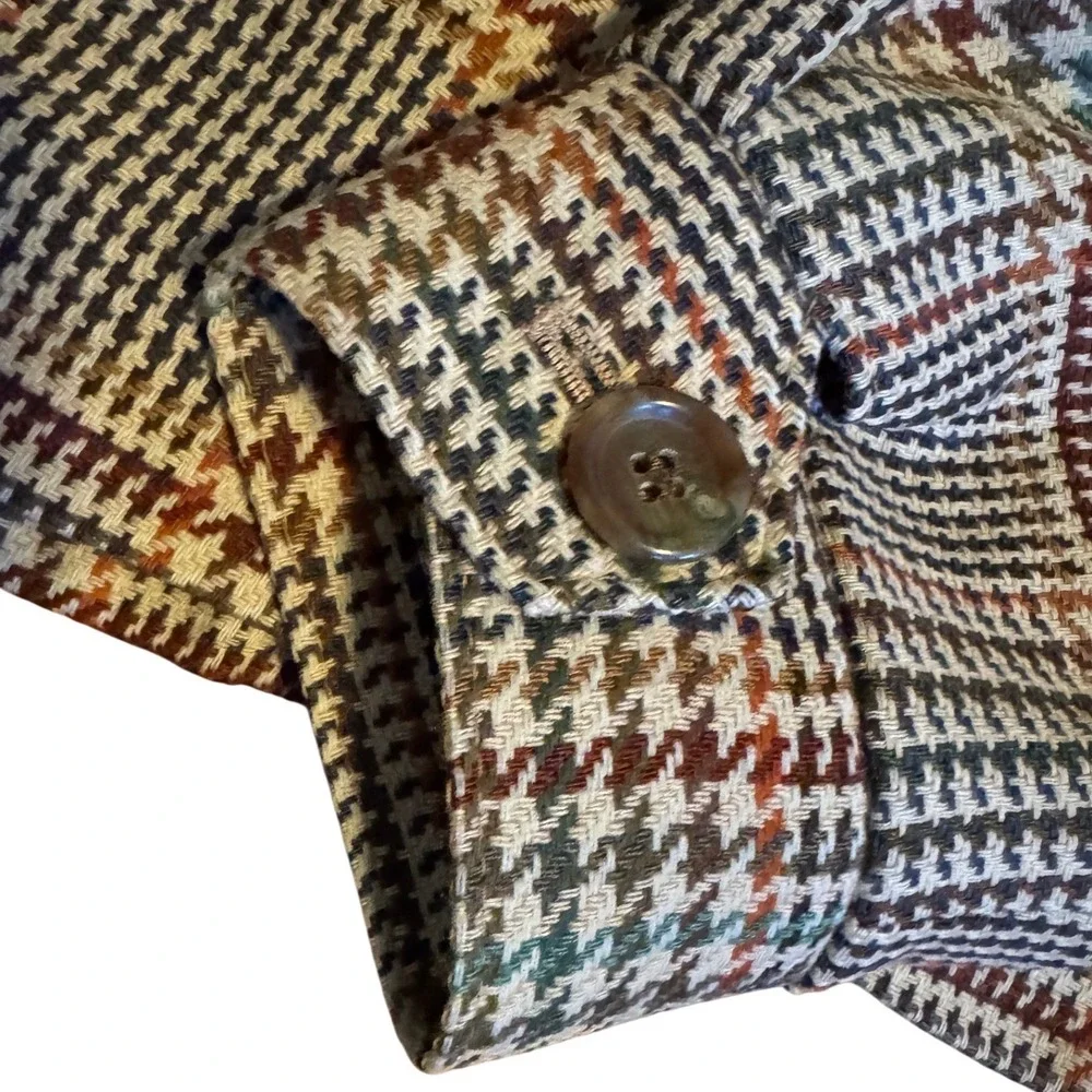Pendleton‎ Women Houndstooth Brown Short Jacket 3 buttons 100% Virgin Wool